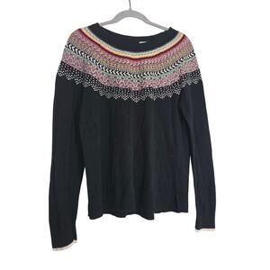 Women's XL Black Multicolor Sweater Eclectic Grandpa Cottage Core Cozy Knitwear
